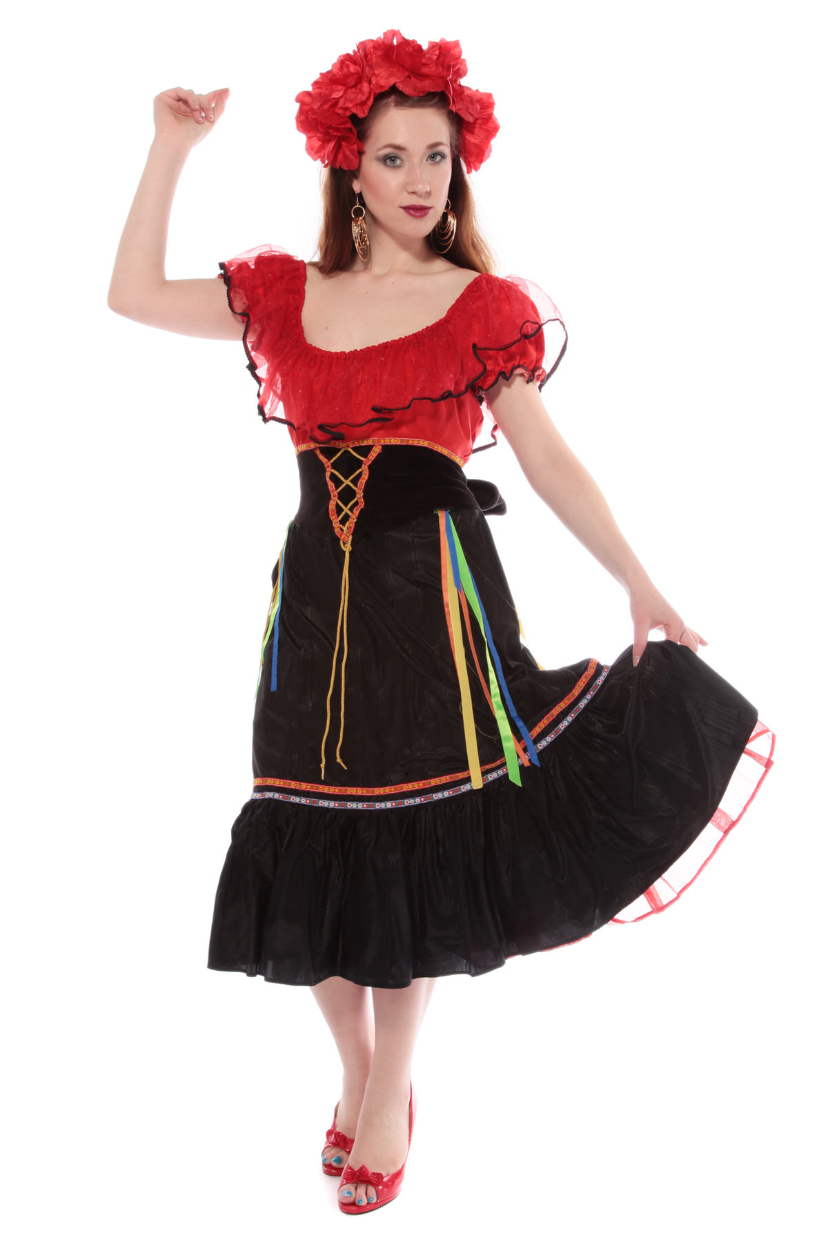 SPANISH GIRL COSTUME W RED & BLACK DRESS